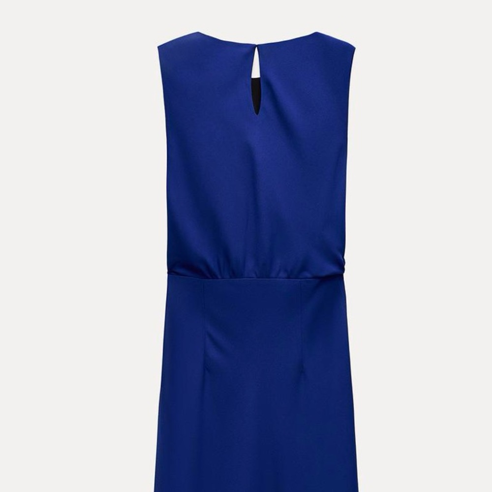MIDI DRESS WITH FRONT TIE Elegant Blue Sleeveless Dress. WOW